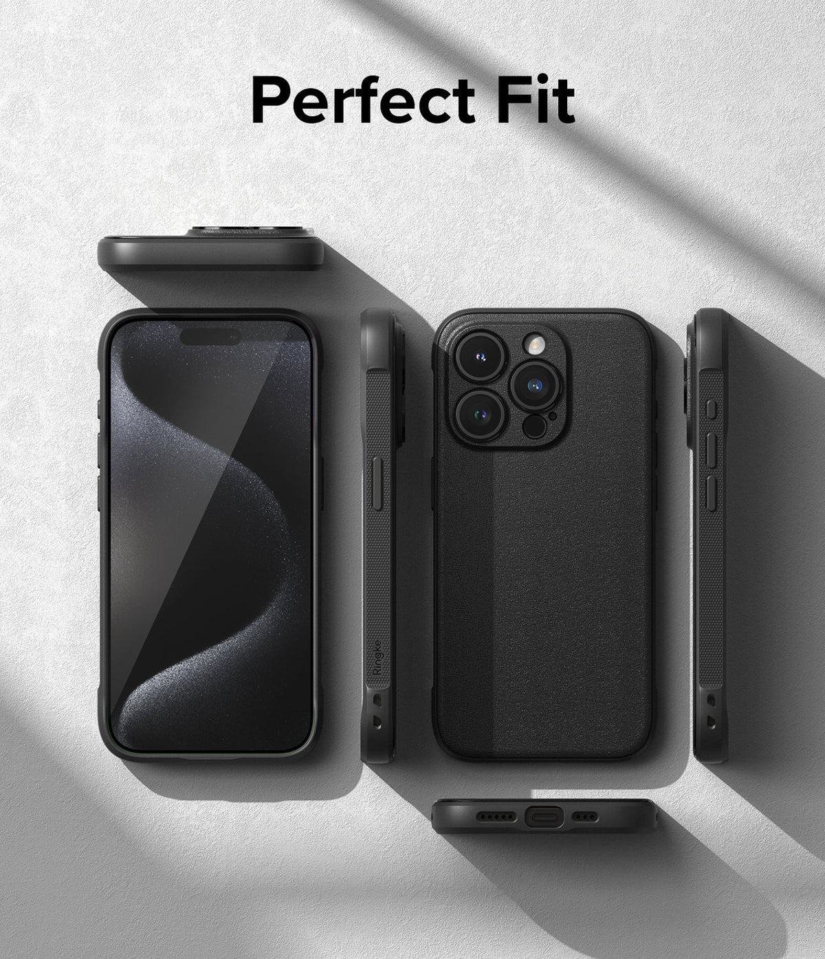 iPhone 15 Pro Max Case | Onyx Magnetic - Multiple views of a black phone case showing front, back, and side profiles.