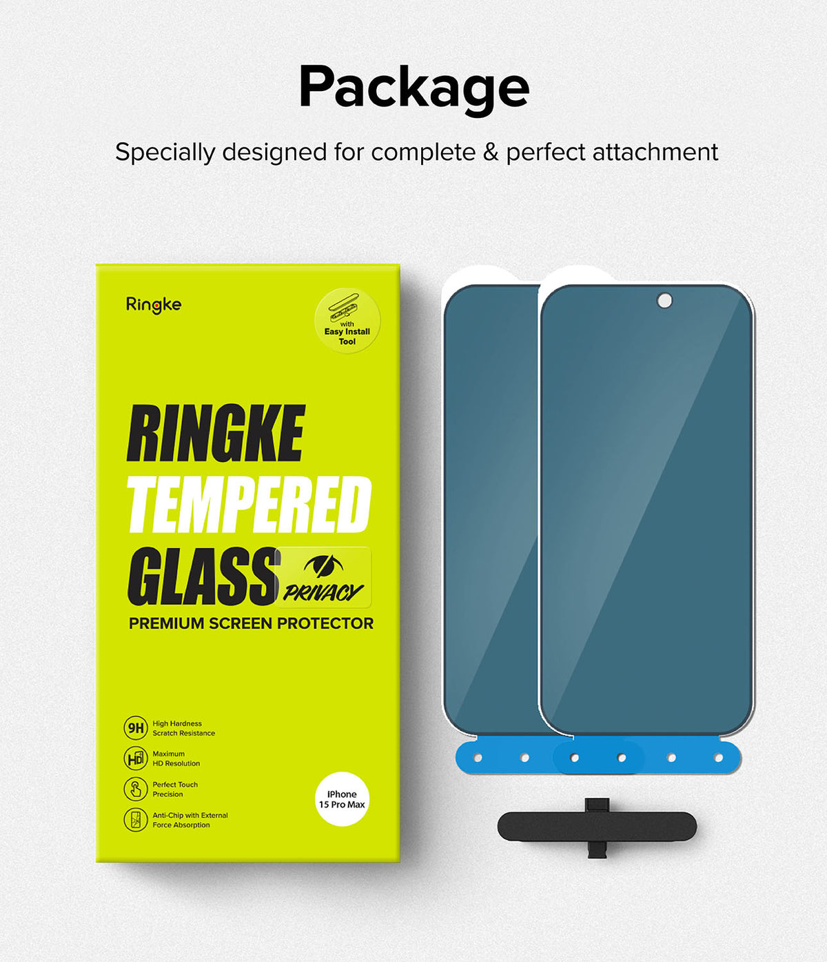 iPhone 15 Pro Max Screen Protector | Privacy Glass - Ringke privacy tempered glass packaging with two screen protectors.