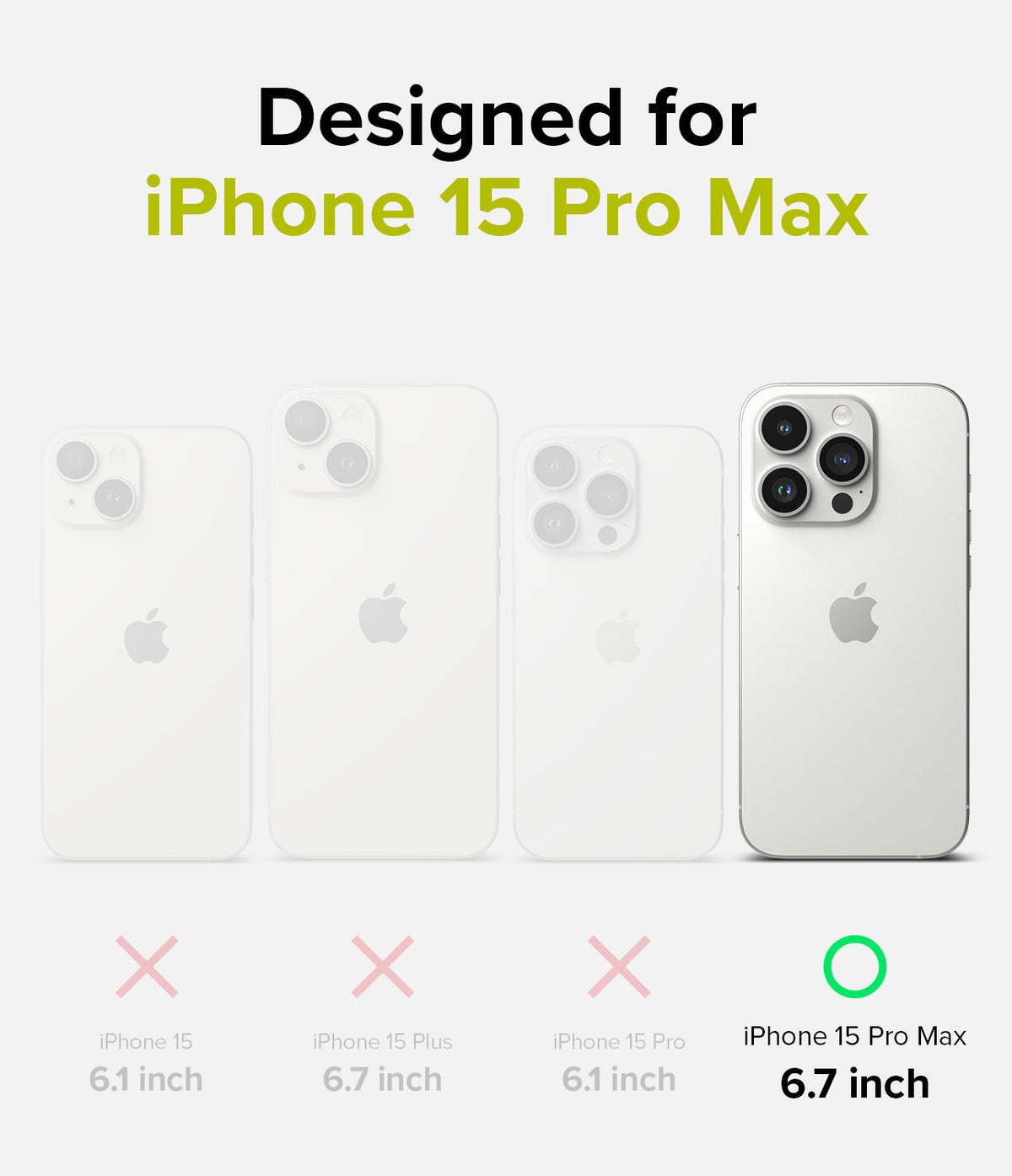 iPhone 15 Pro Max Case | Silicone Magnetic - iPhone 15 Pro Max Case - Comparison chart showing iPhone 15 Pro Max is the only compatible model with a green checkmark.