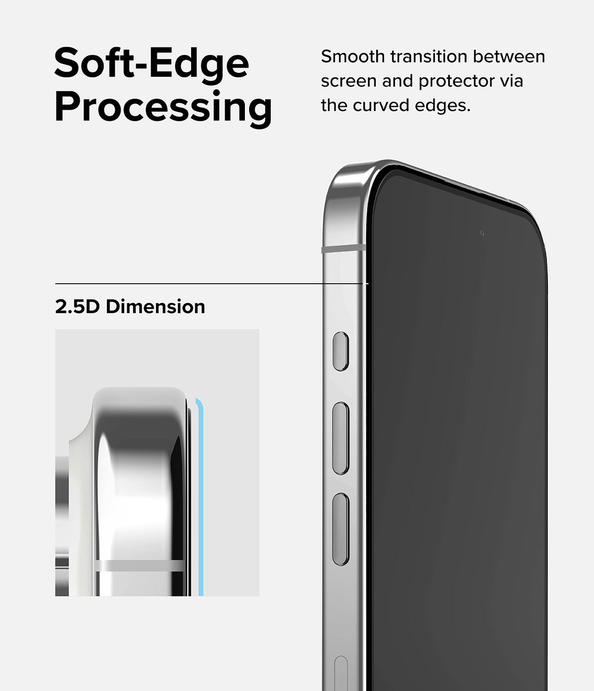 iPhone 15 Pro Max Screen Protector | Full Cover Glass - iPhone 15 Pro Max Screen Protector - Close-up of a smartphone screen with a 2.5D curved edge glass protector applied.