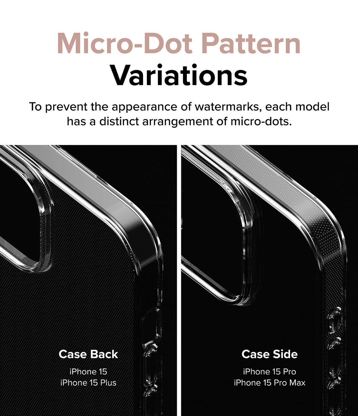 iPhone 15 Plus Case | Air - Comparison of micro-dot patterns on the back and side of clear iPhone cases.