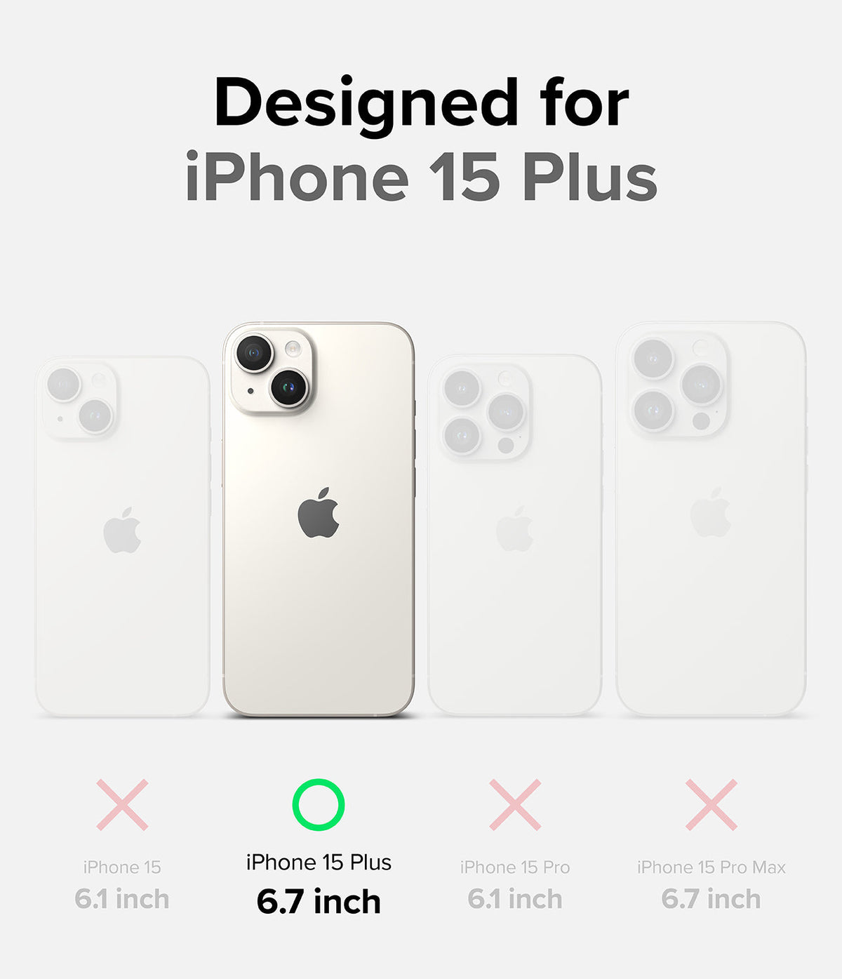 iPhone 15 Plus Case | Fusion Bold - Comparison chart highlighting iPhone 15 Plus compatibility with a green checkmark.