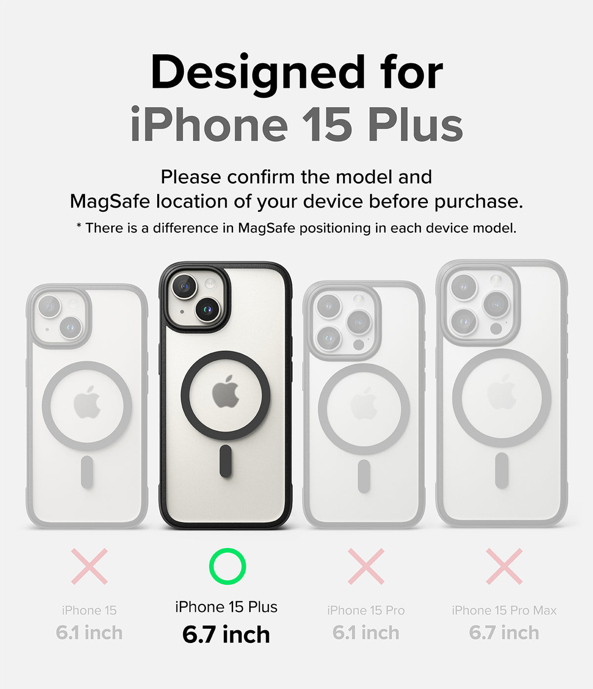 iPhone 15 Plus Case | Fusion Bold Magnetic - Comparison chart showing iPhone 15 Plus is the only compatible model.