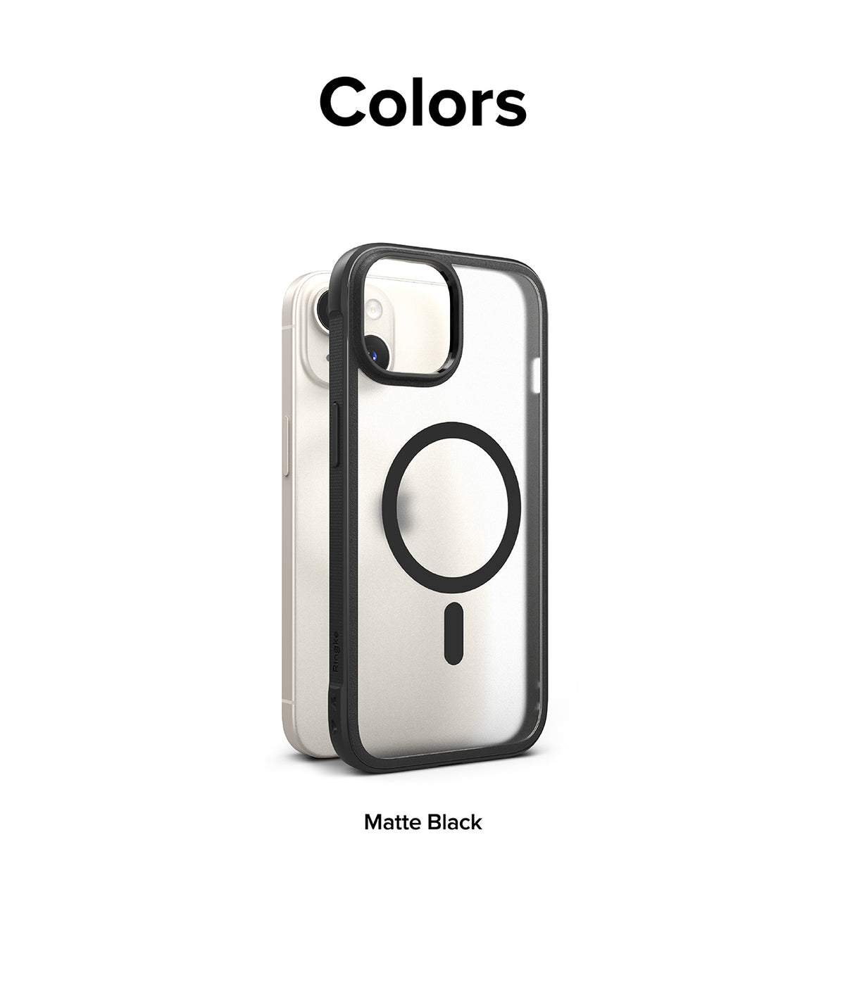 iPhone 15 Plus Case | Fusion Bold Magnetic - Matte black protective case with MagSafe ring on a white iPhone.