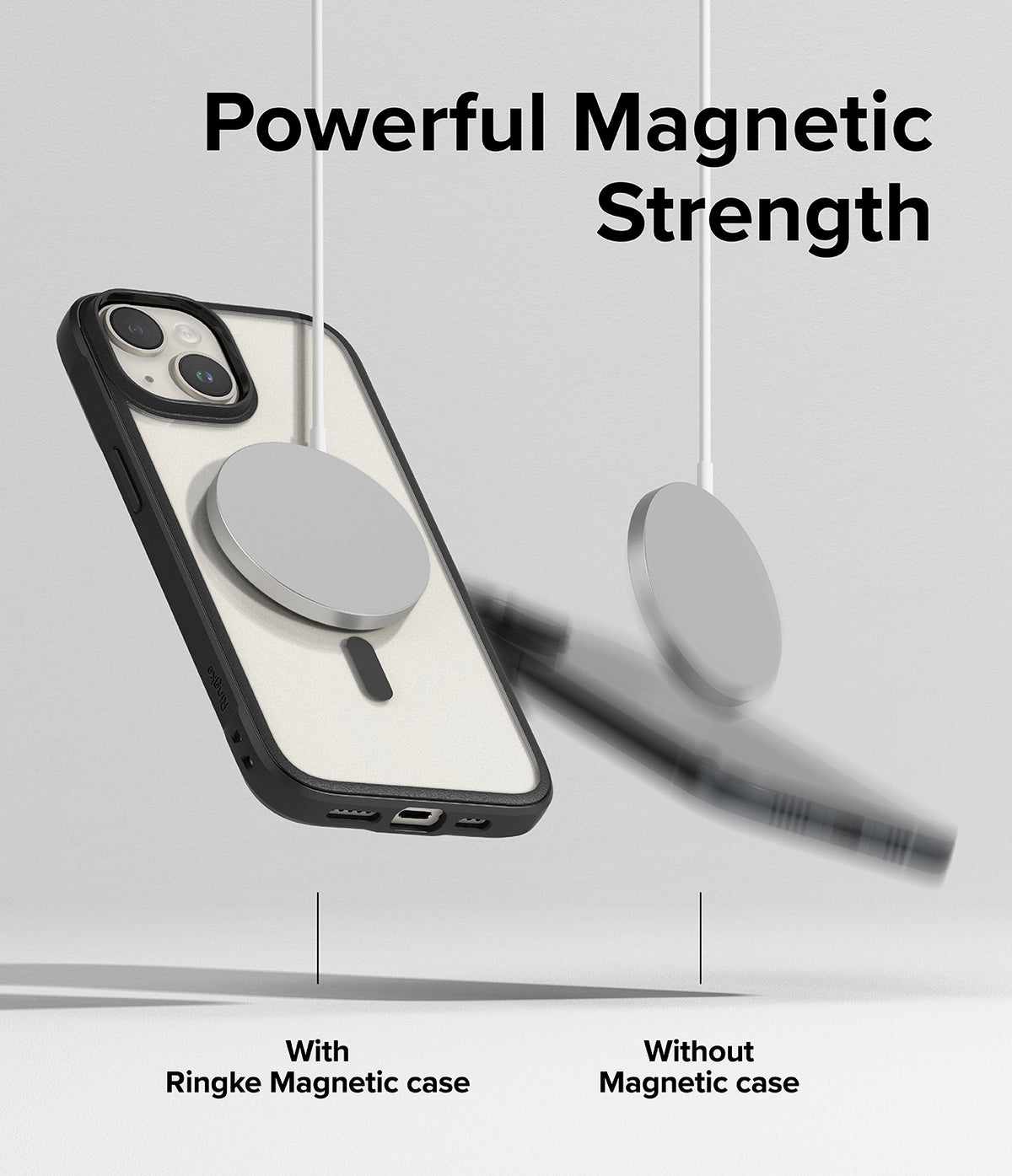 iPhone 15 Plus Case | Fusion Bold Magnetic - A magnetic charger attached to a phone case versus one falling off.
