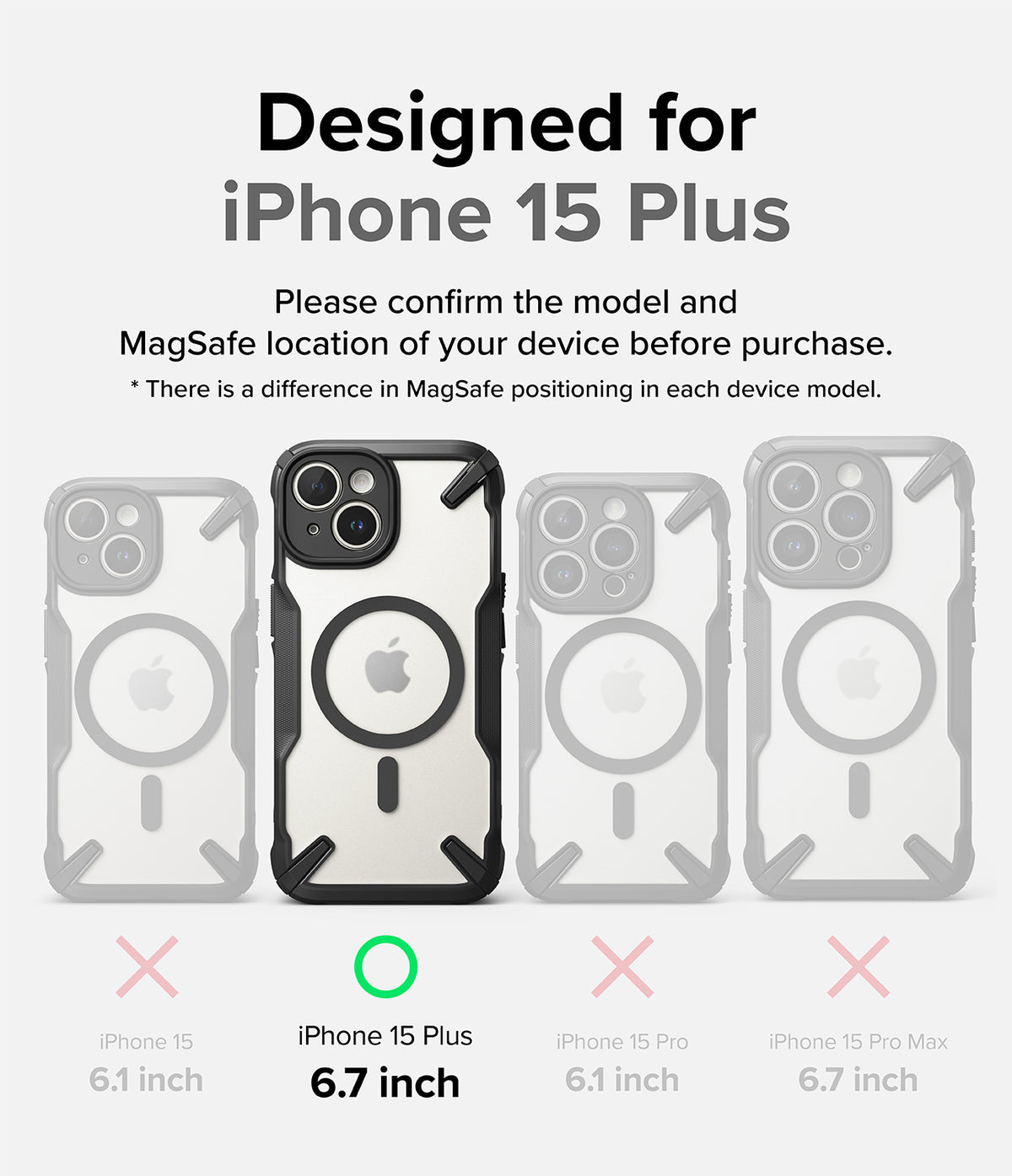 iPhone 15 Plus Case | Fusion-X Magnetic Matte Black - Comparison chart showing iPhone 15 Plus case compatibility.