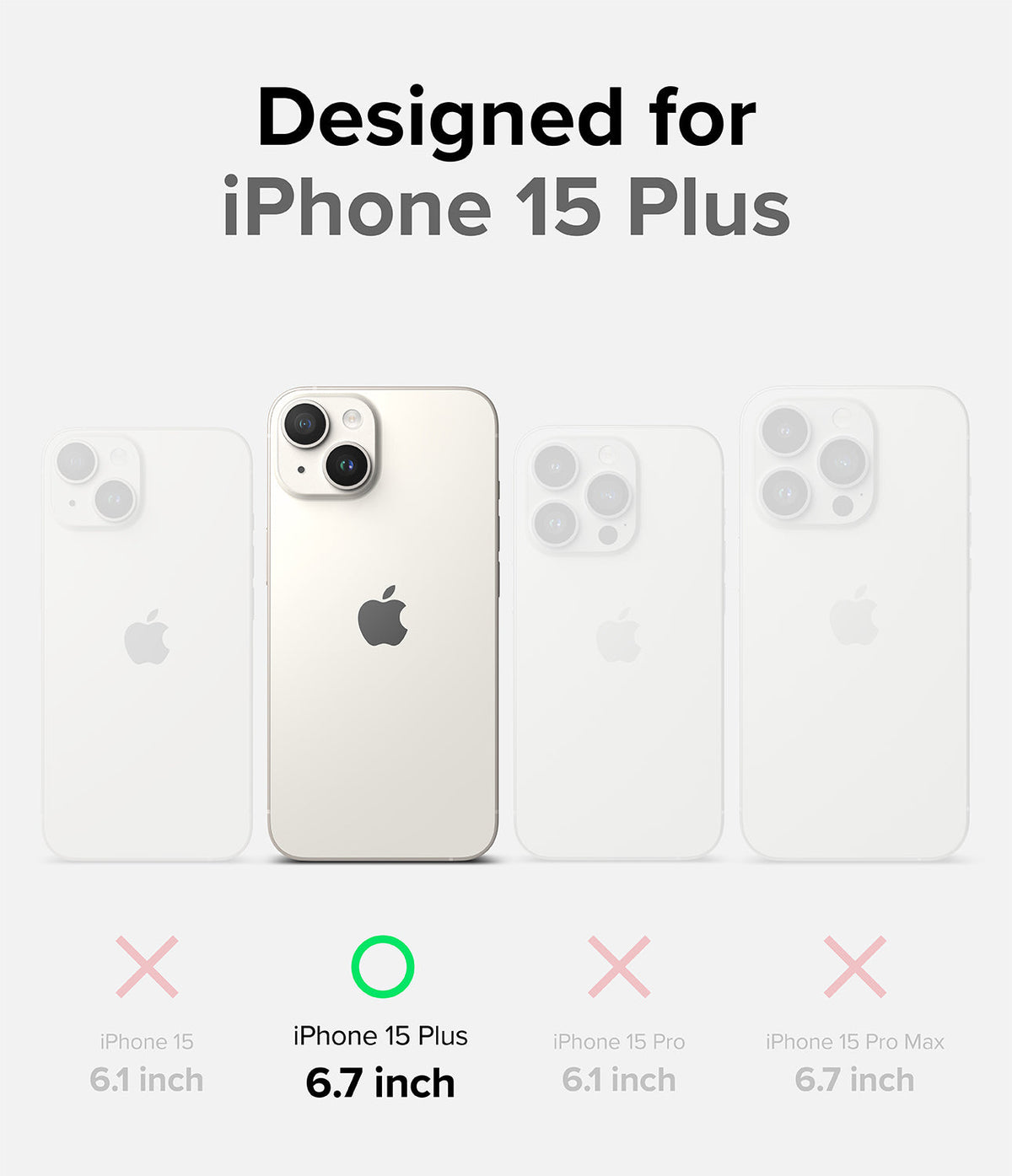 iPhone 15 Plus Case | Onyx - Compatibility chart highlighting the iPhone 15 Plus with a green checkmark among other models.