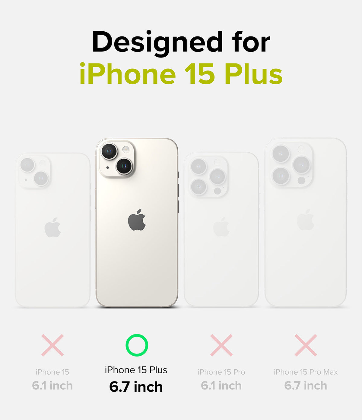 iPhone 15 Plus Case | Silicone Magnetic - Comparison chart highlighting the iPhone 15 Plus with a green checkmark.