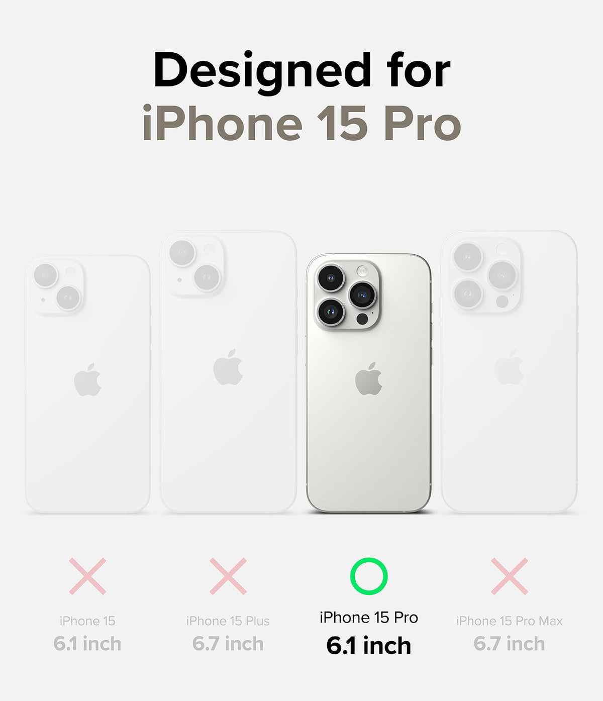 iPhone 15 Pro Case | Air - Comparison chart showing iPhone 15 Pro highlighted with a green checkmark among other models.