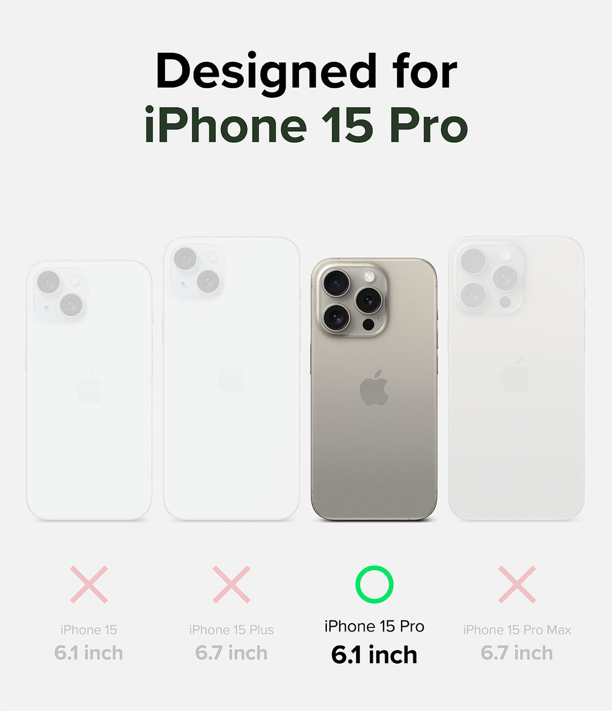 iPhone 15 Pro Case | Alles - Comparison chart showing iPhone 15 Pro is the only compatible model among four iPhone 15 variants.