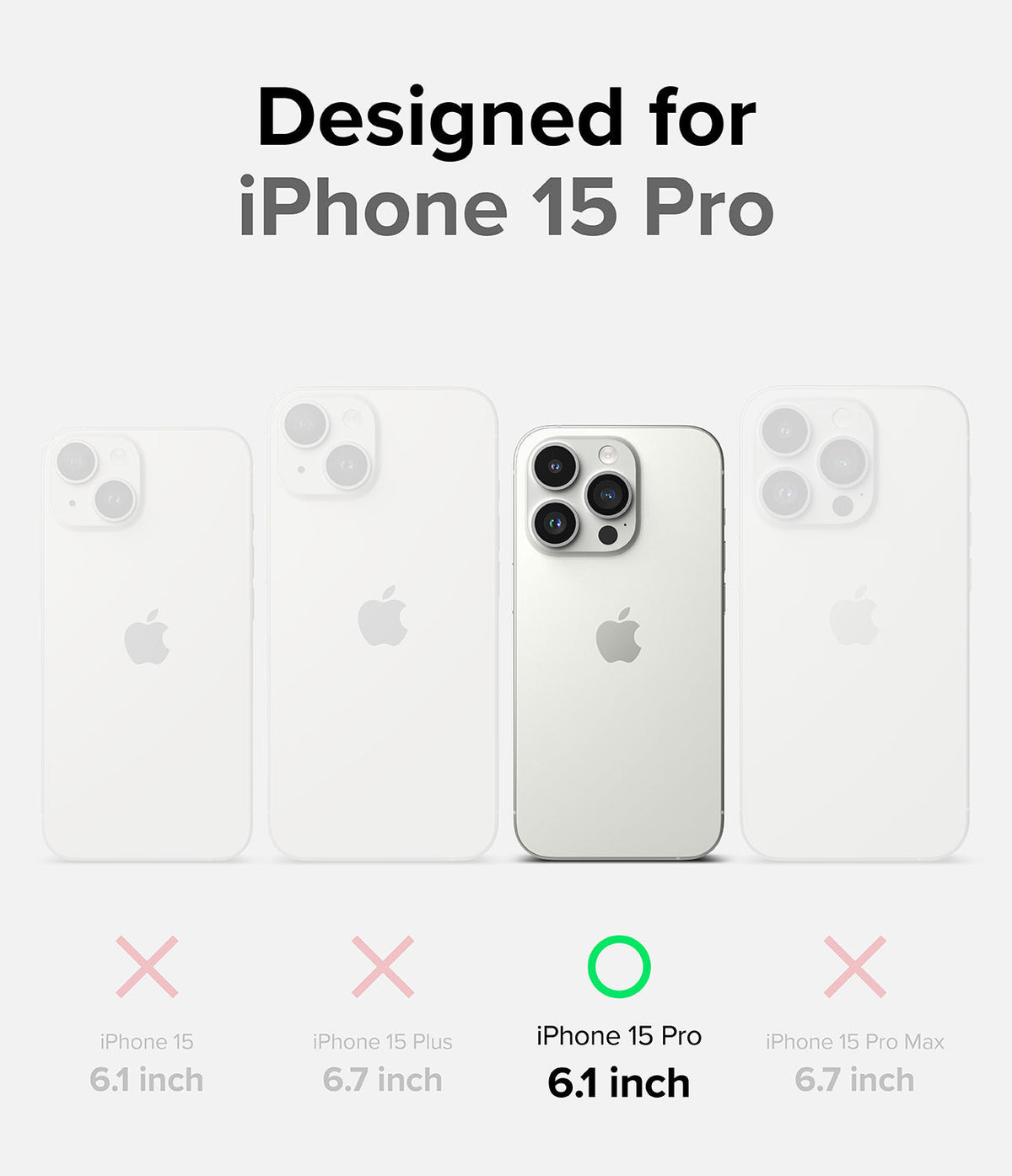 iPhone 15 Pro Case | Fusion Bold - Comparison chart highlighting the iPhone 15 Pro with a green checkmark among other models.