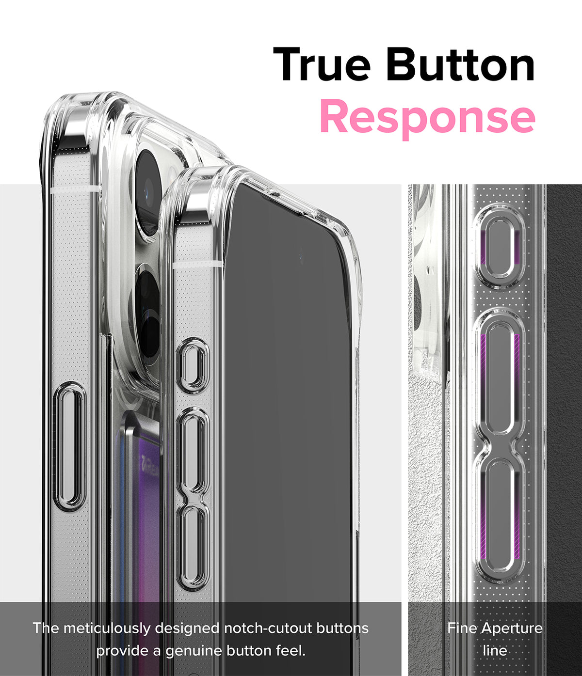 iPhone 15 Pro Case | Fusion Card - Clear phone case showing detailed button cutouts for a tactile, responsive feel.