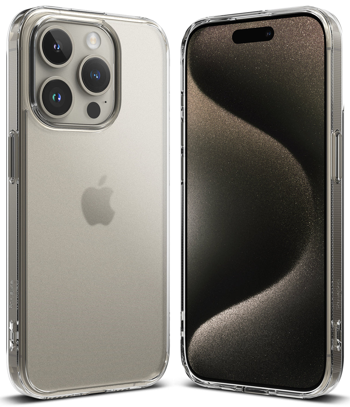 iPhone 15 Pro Max Case | Fusion - Front and back views of a clear protective phone case on an iPhone 15 Pro Max.