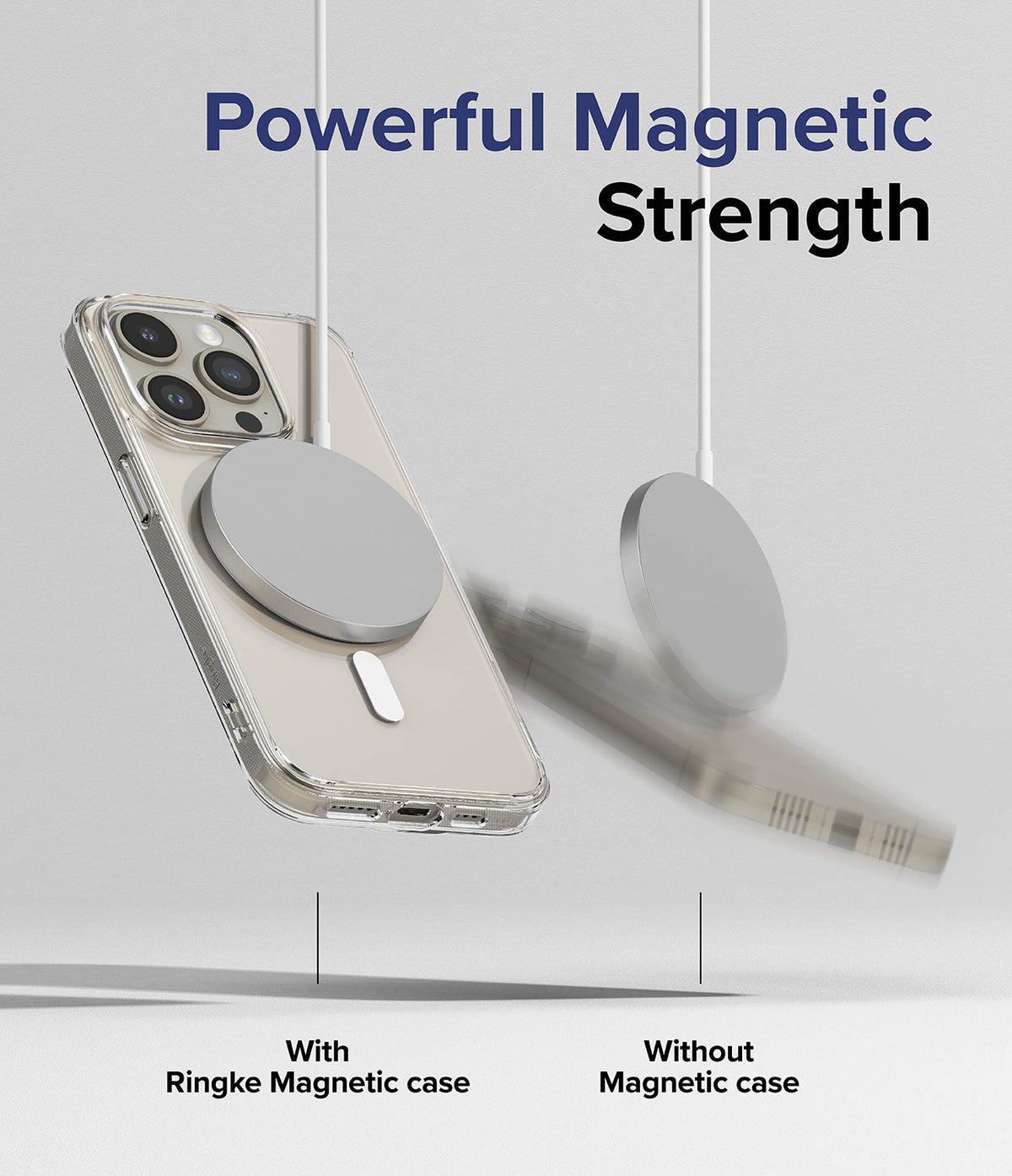 iPhone 15 Pro Case | Fusion Magnetic - A magnetic charger holding a phone in a case versus a phone falling without one.