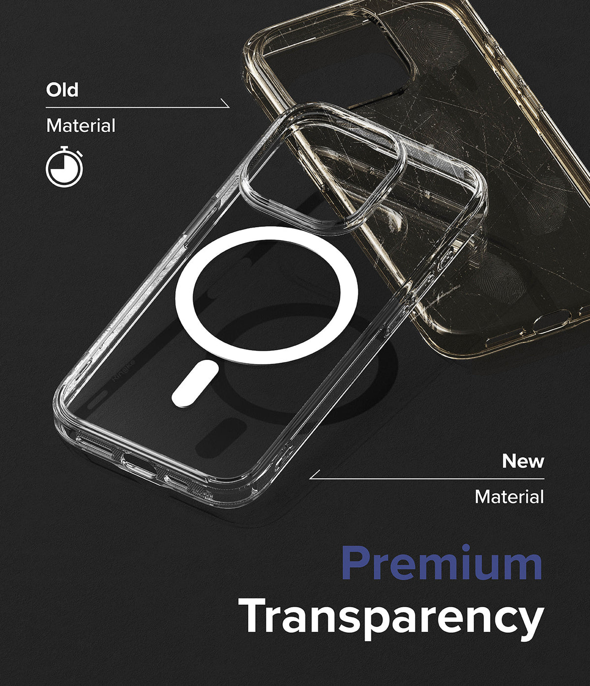 iPhone 15 Pro Case | Fusion Magnetic - Comparison of a scratched old case and a clear new MagSafe case.