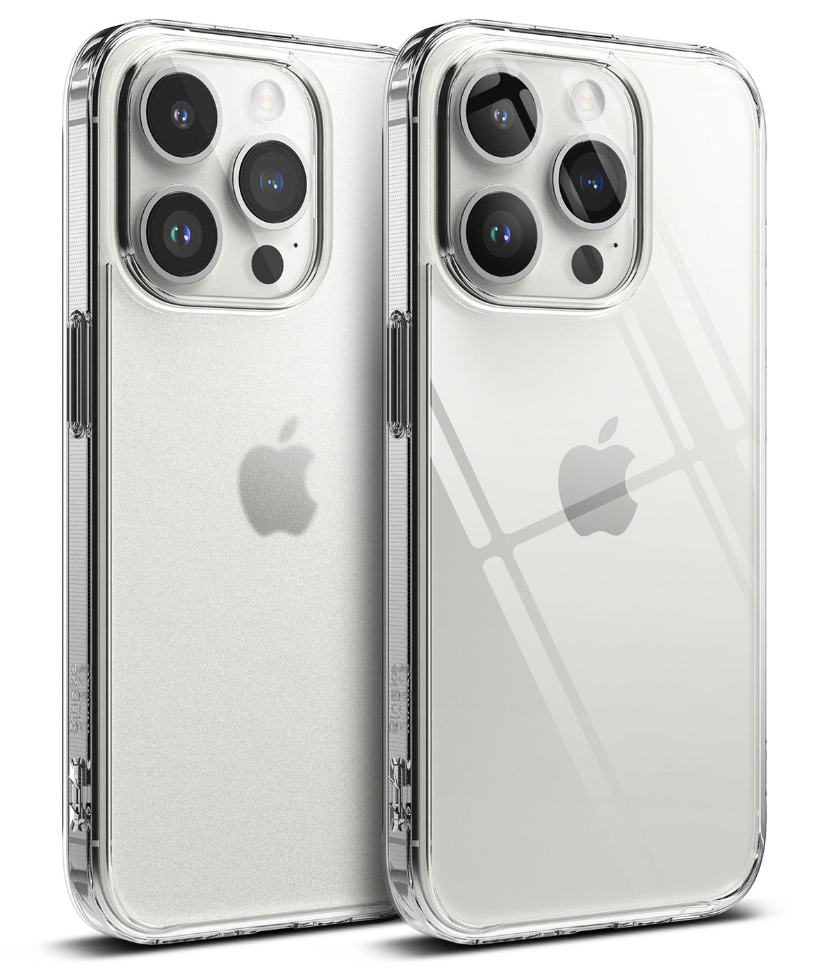 iPhone 15 Pro Max Case | Fusion - Two clear iPhone 15 Pro Max cases, one matte and one glossy, showing triple camera arrays.
