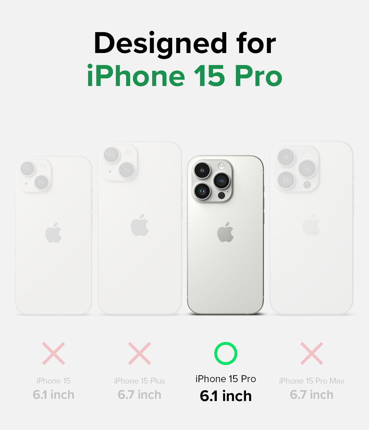 iPhone 15 Pro Case | Onyx Design - Comparison chart highlighting the iPhone 15 Pro as the only compatible model.