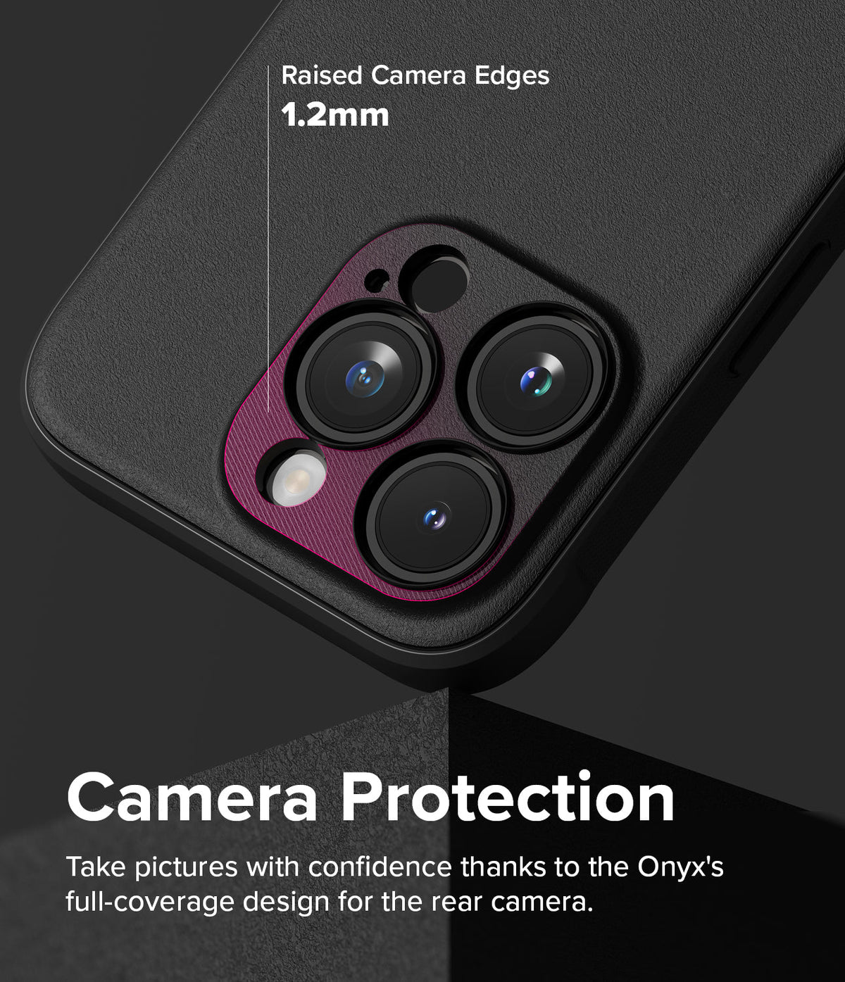 iPhone 15 Pro Case | Onyx Magnetic - Black phone case with 1.2mm raised camera edges for lens protection.