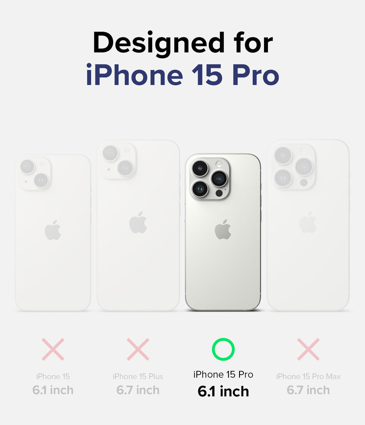 iPhone 15 Pro Case | Silicone Magnetic - Comparison chart highlighting iPhone 15 Pro compatibility with a green checkmark.