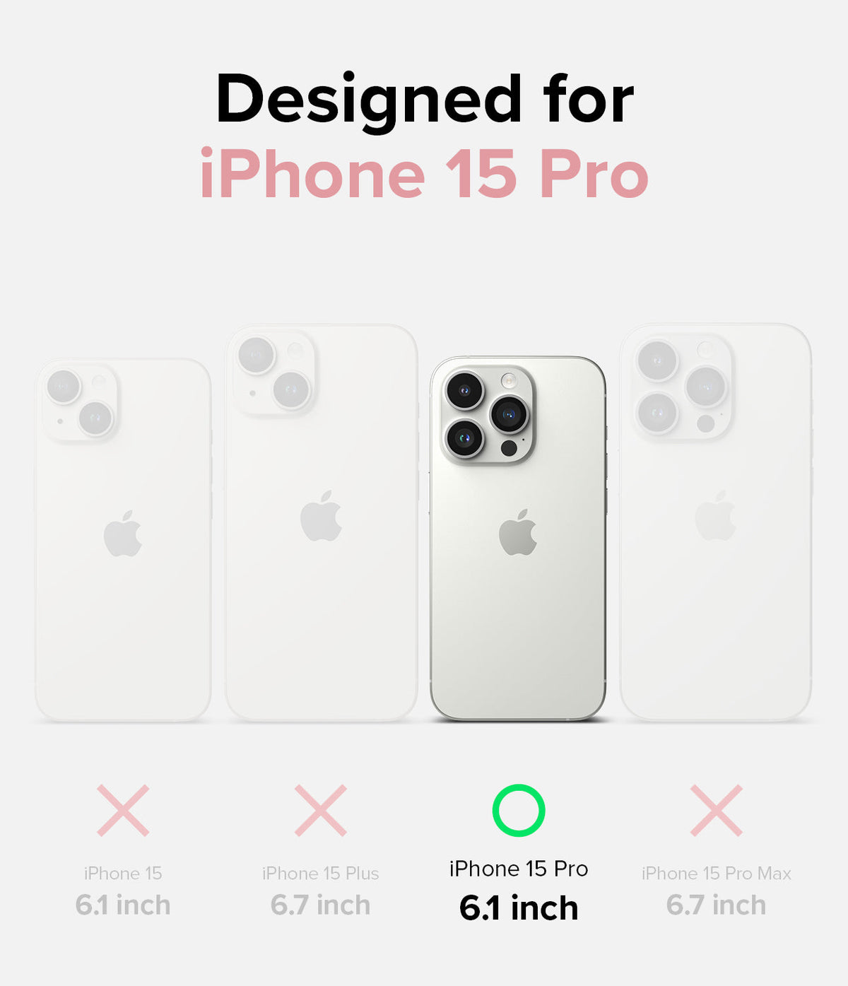iPhone 15 Pro Case | Silicone Magnetic - Comparison chart highlighting iPhone 15 Pro compatibility with a green checkmark.
