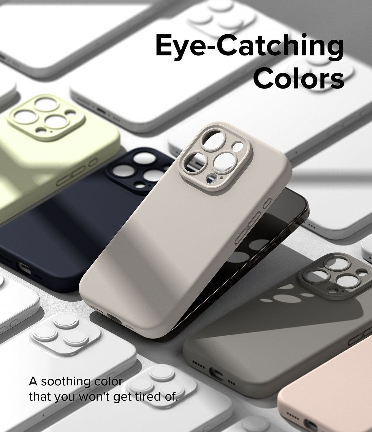iPhone 15 Pro Case | Silicone Magnetic - Assorted iPhone 15 Pro silicone cases in various colors arranged on a surface.
