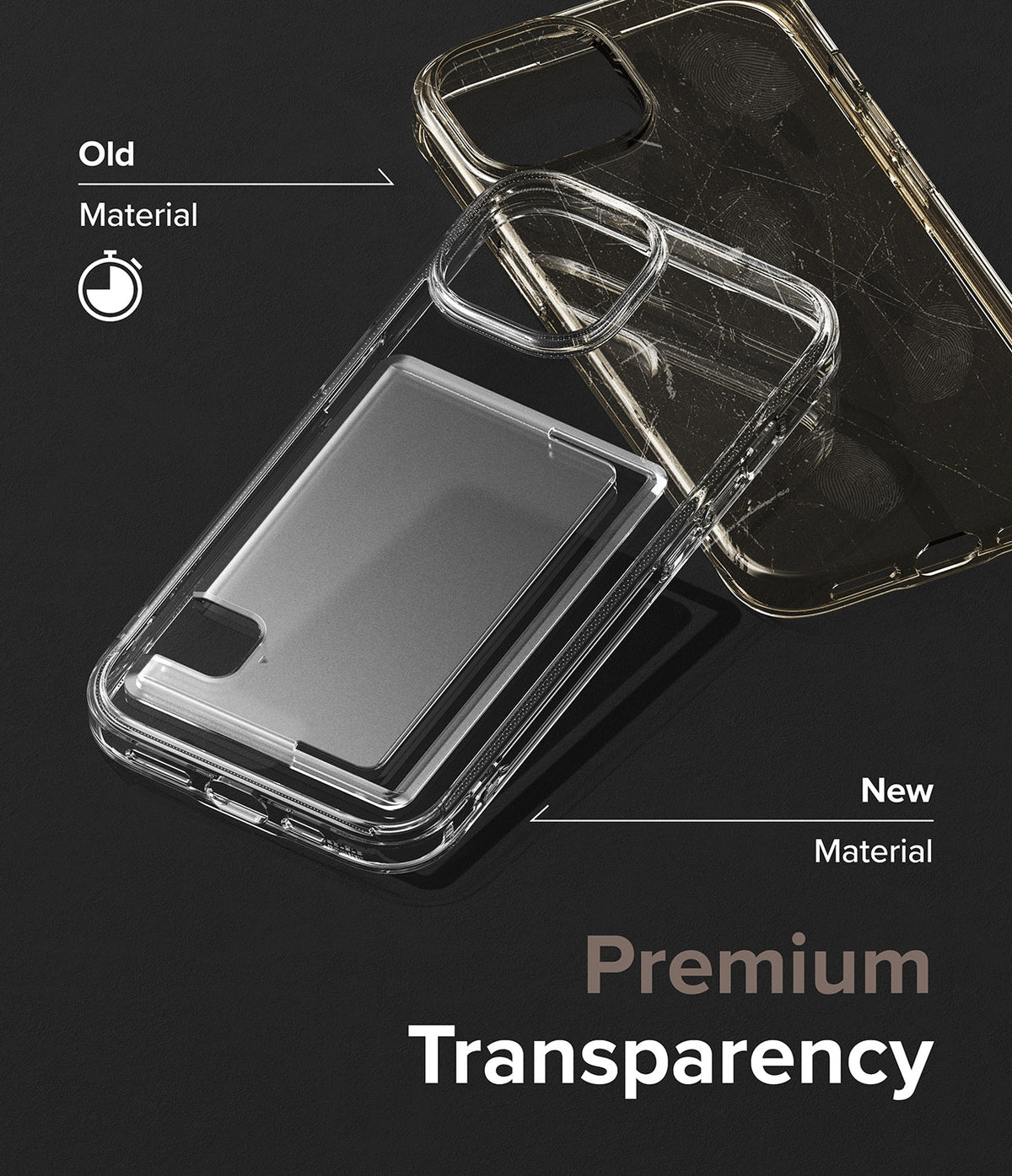 iPhone 15 Plus Case | Fusion Card - Comparison of a yellowed, scratched old case and a clear, premium new phone case.