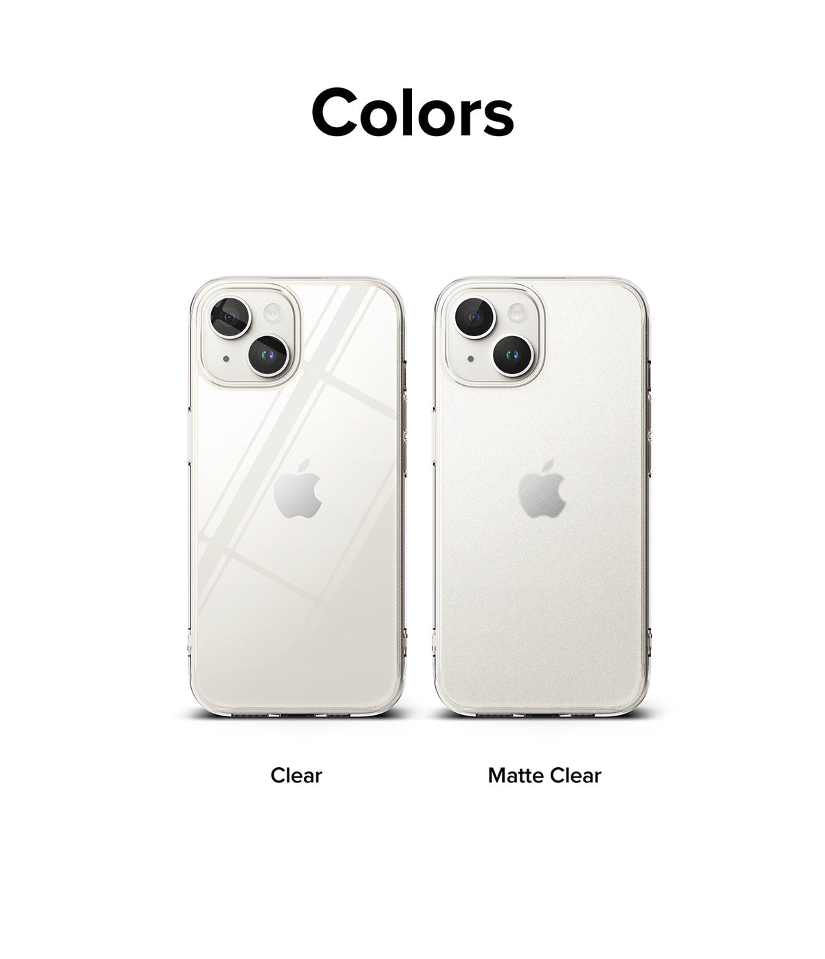 iPhone 15 Plus Case | Fusion - Two iPhone 15 Plus phones side-by-side, one with a clear case and one with a matte clear case.