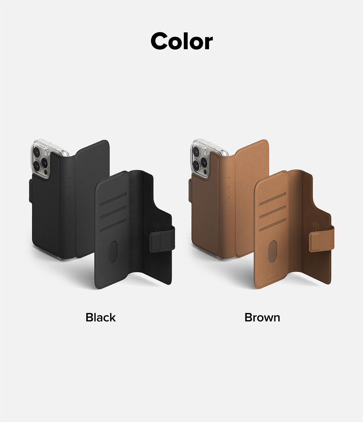 iPhone Pro Max & Plus MagSafe Cover | Folio Wallet Magnetic - Black and brown leather folio wallet cases for iPhone.
