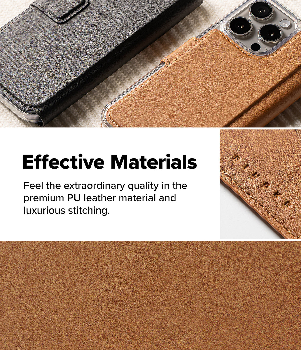 iPhone Pro Max & Plus MagSafe Cover | Folio Wallet Magnetic - Black and tan leather phone cases with visible stitching.