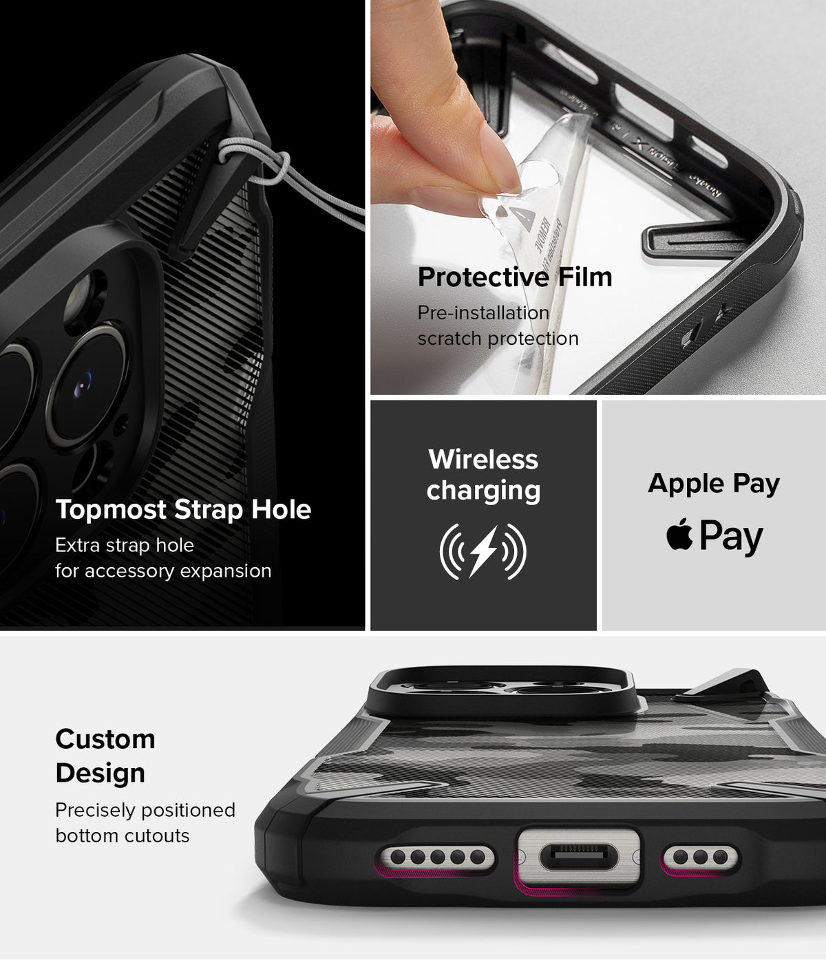 iPhone 16 Pro Max Case | Fusion-X - Features strap hole, protective film, wireless charging, Apple Pay, and precise cutouts.