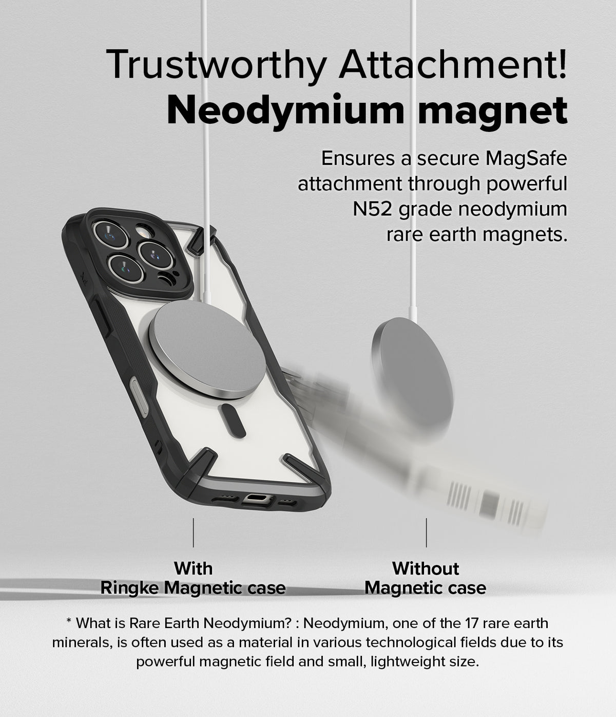 iPhone 16 Pro Max Case | Fusion-X Magnetic - Comparison showing a magnetic charger sticking to a case versus falling.