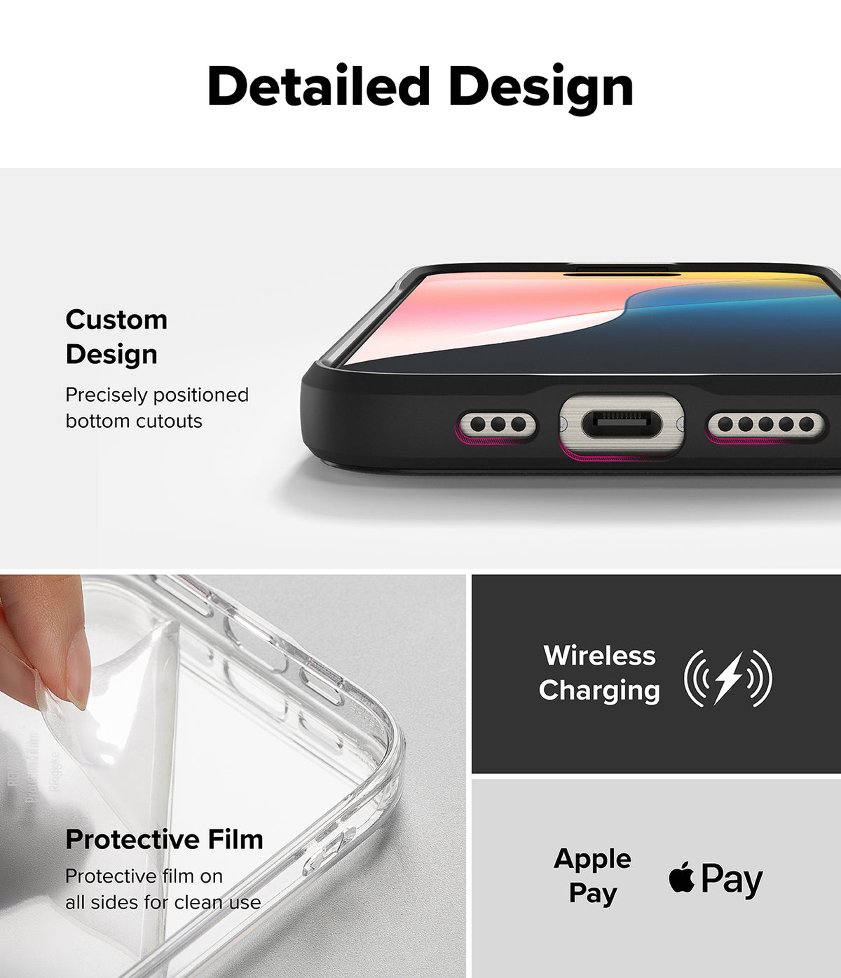 iPhone 16 Pro Max Case | Fusion Bold Magnetic - Close-up of phone case cutouts, protective film, and wireless charging icons.