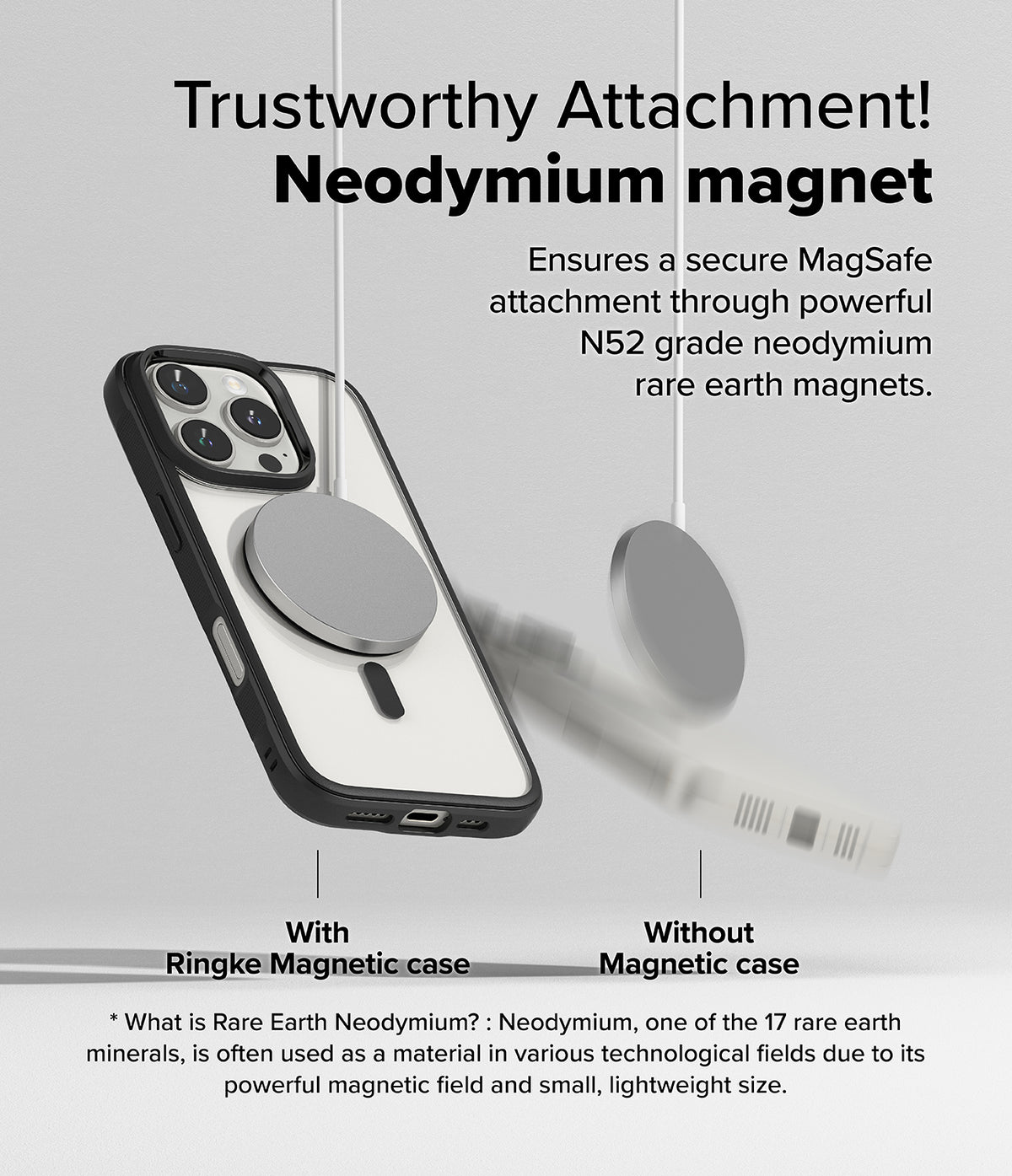 iPhone 16 Pro Max Case | Fusion Bold Magnetic - Comparison showing a magnetic charger attached to a phone case.
