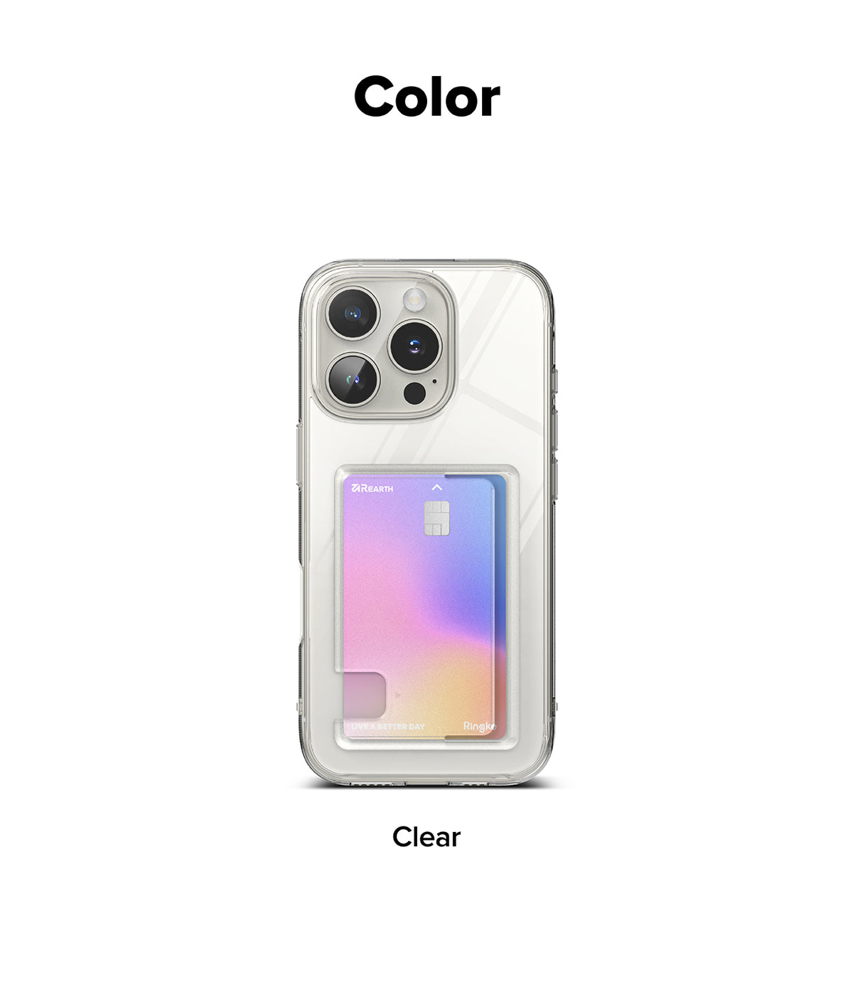 iPhone 16 Pro Max Case | Fusion Card - Clear phone case with a built-in card slot holding a holographic credit card.