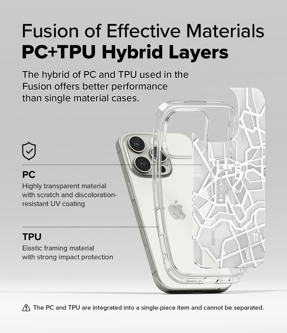 iPhone 16 Pro Max Case | Fusion Design - Clear hybrid case with a Seoul map pattern layered over an iPhone 16 Pro Max.