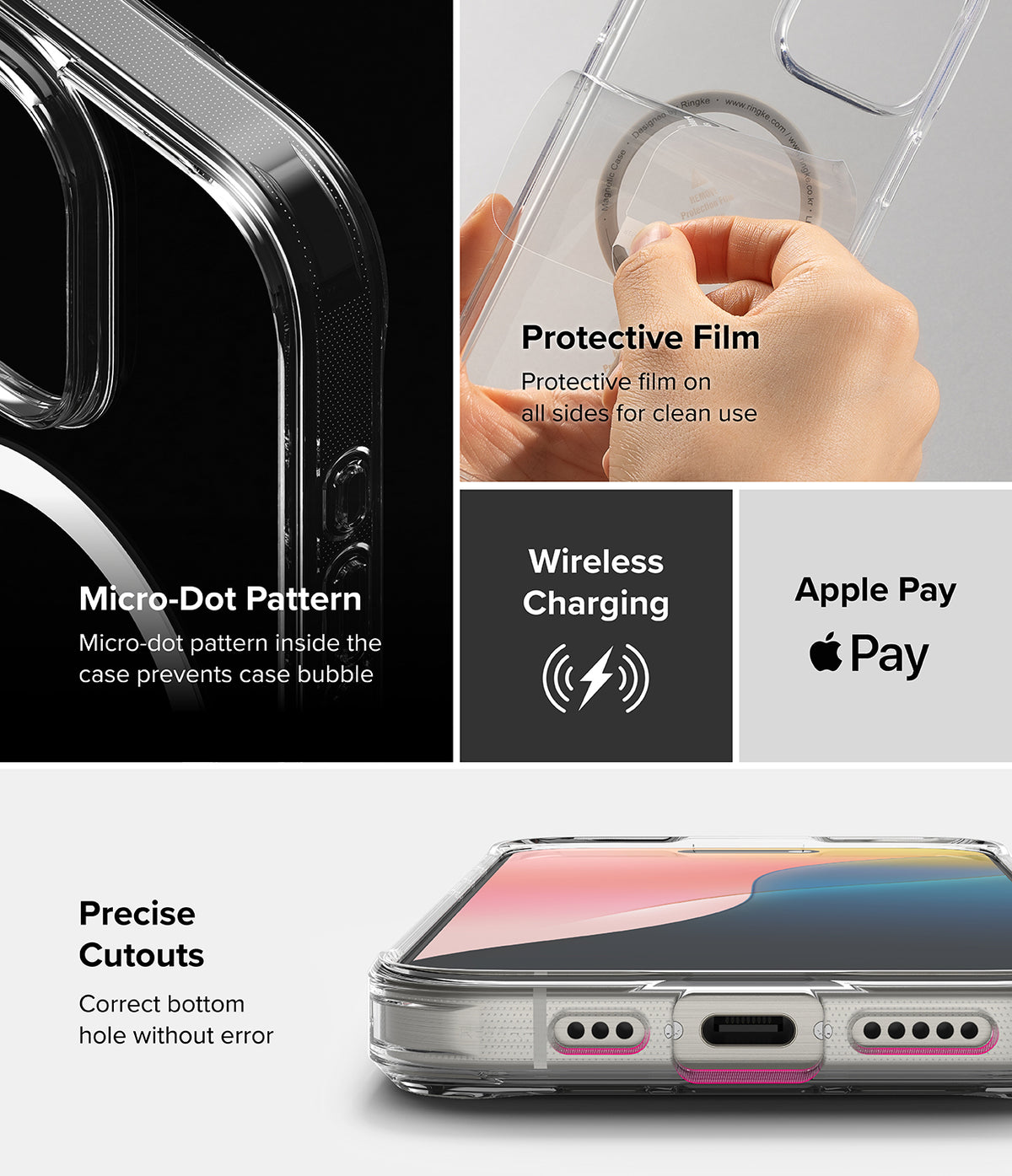 iPhone 16 Pro Max Case | Fusion Magnetic - Clear case features, protective film, micro-dots, wireless charging, and precise cutouts.
