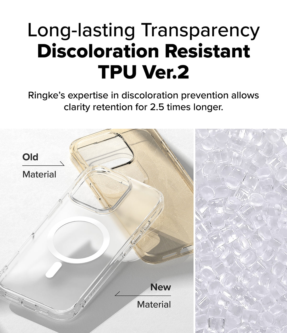 iPhone 16 Pro Max Case | Fusion Magnetic Matte - Comparison of yellowed old TPU versus clear new TPU material.