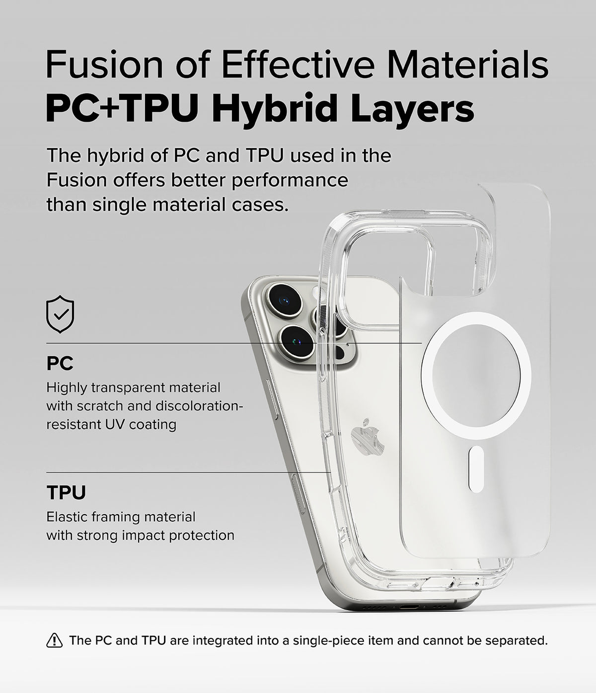 iPhone 16 Pro Max Case | Fusion Magnetic Matte - Exploded view of a hybrid PC and TPU phone case on an iPhone.