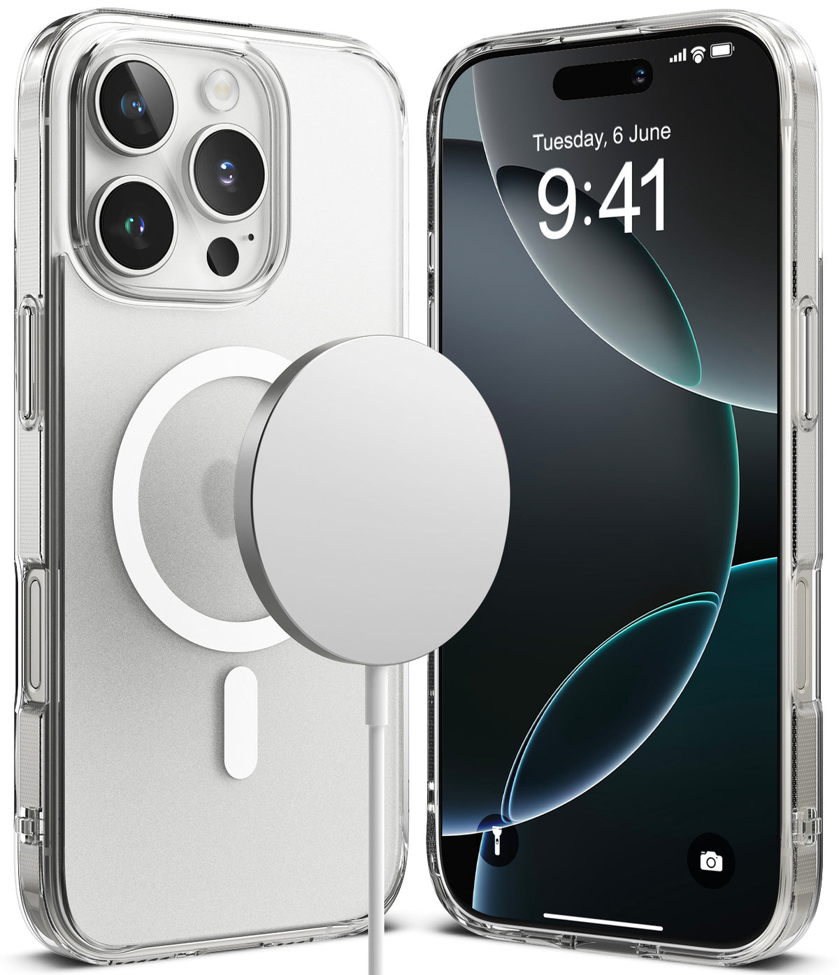 iPhone 16 Pro Max Case | Fusion Magnetic Matte - Clear phone case with MagSafe ring on back and front screen view.