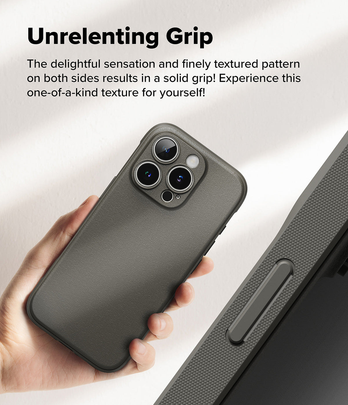 iPhone 16 Pro Case | Onyx - A hand holds a textured black iPhone 16 Pro case, highlighting its grippy, matte surface.