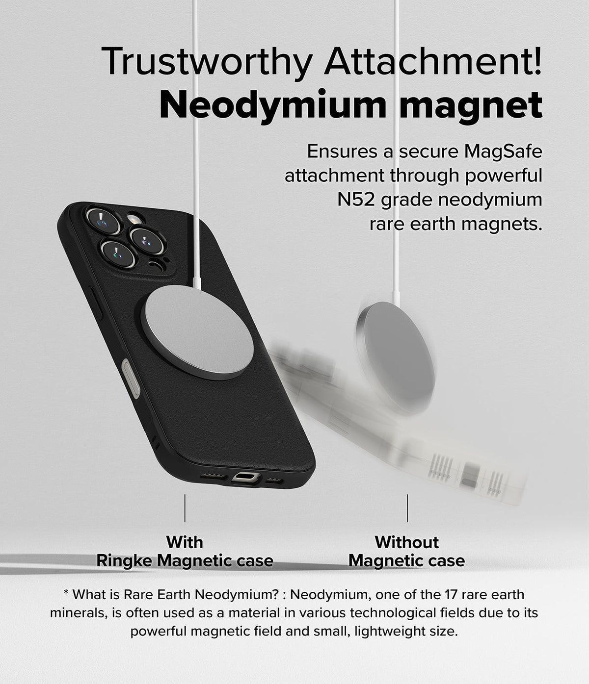 iPhone 16 Pro Max Case | Onyx Magnetic - Comparison showing a magnetic charger securely attached to a phone case.