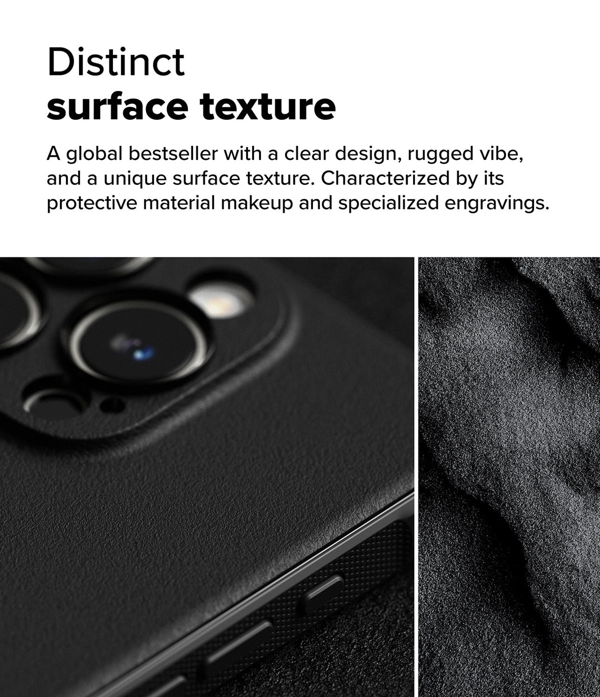 iPhone 16 Pro Max Case | Onyx Magnetic - Close-up of black phone case showing textured surface and camera module.