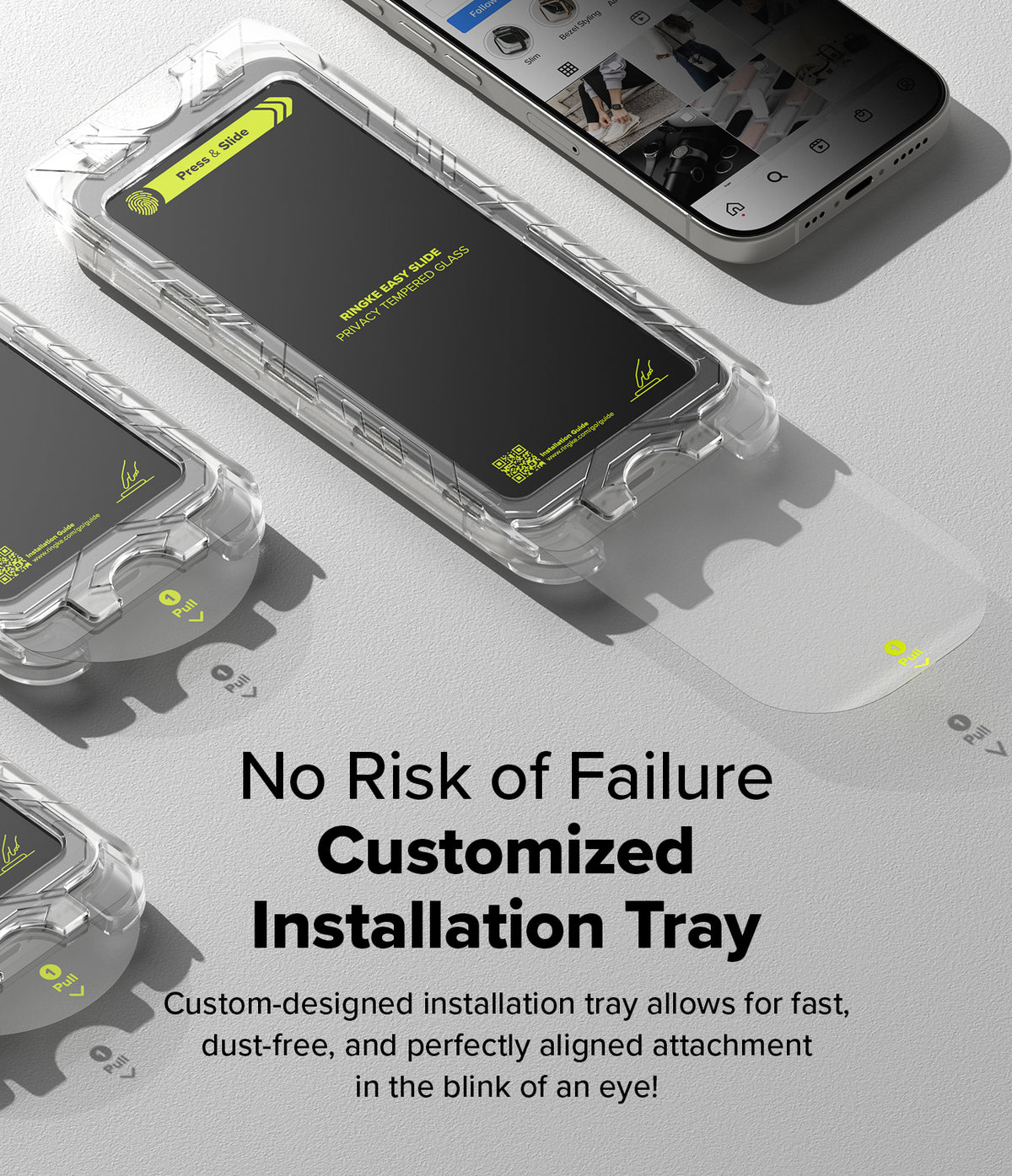 iPhone 16 Pro Max Screen Protector | Easy Slide Privacy Tempered Glass - iPhone 16 Pro Max Screen Protector - Clear installation tray with pull-tab for easy screen protector application.