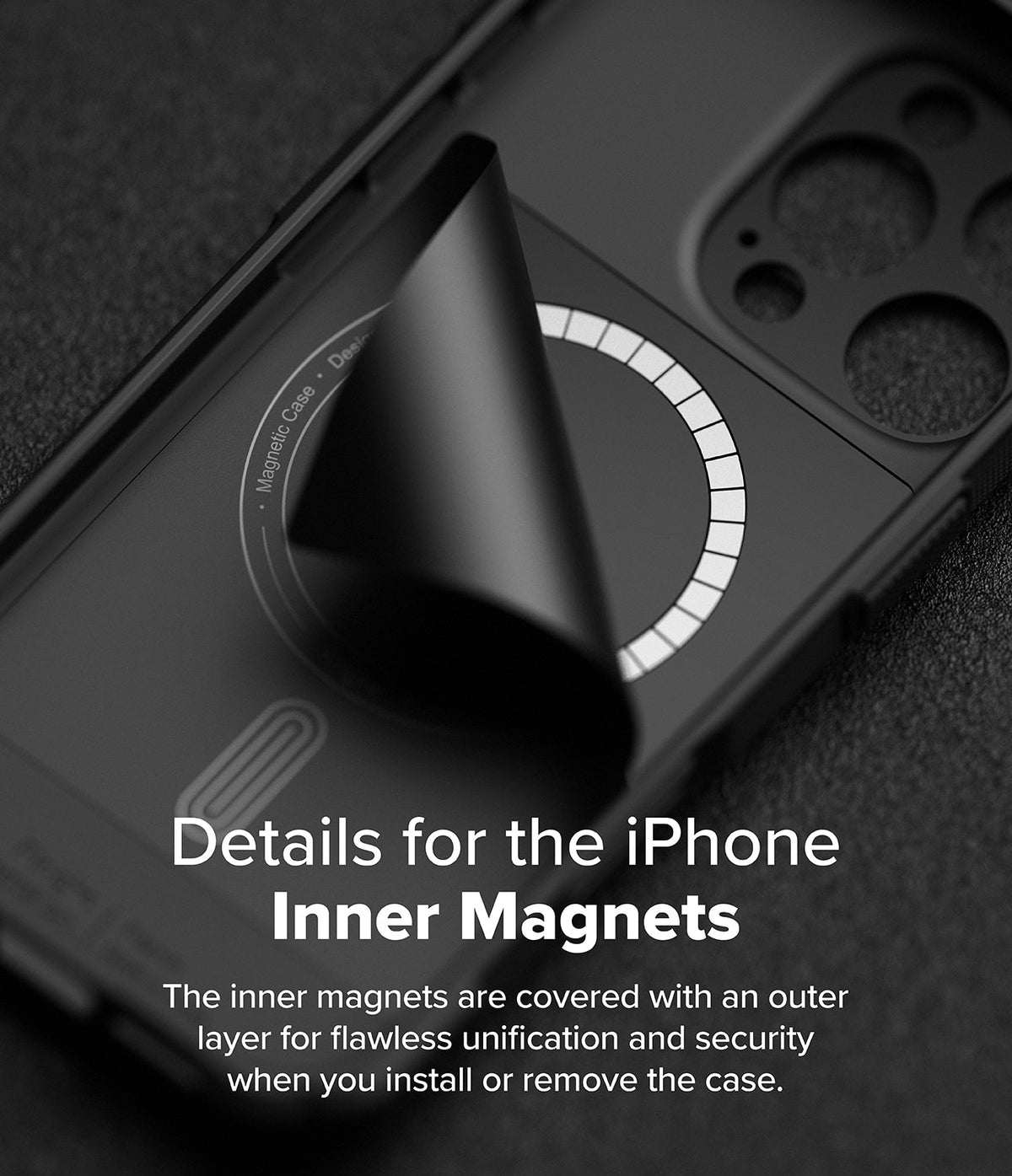 iPhone 16 Pro Max Case | Rugged Gear Magnetic - Black phone case interior showing a protective layer over magnets.