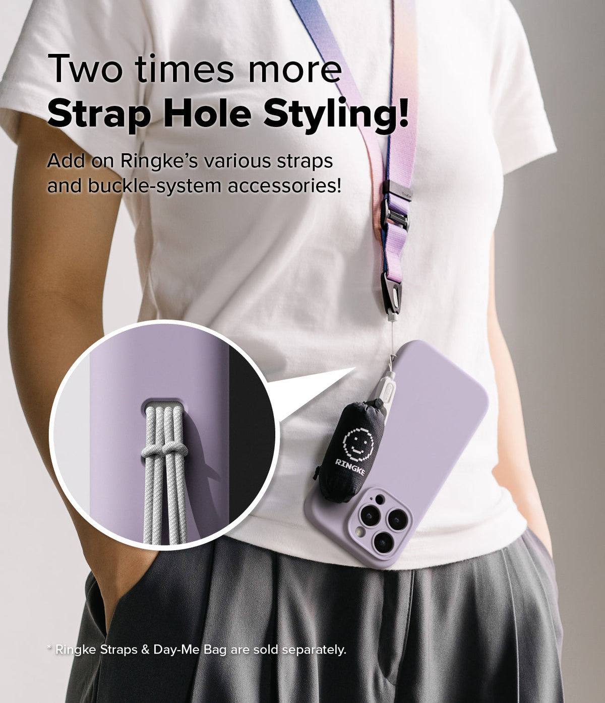 iPhone 16 Pro Max Case | Silicone Magnetic - Person wearing a purple phone case with a strap and accessory loop.