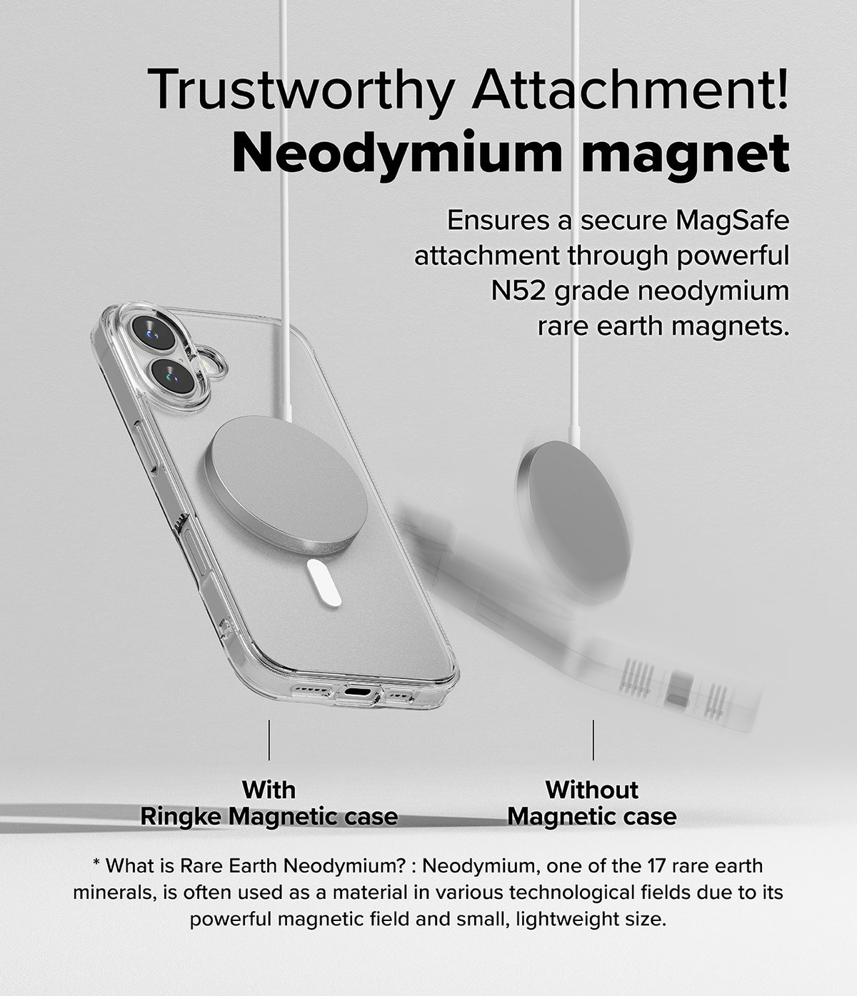 iPhone 16 Plus Case | Fusion Magnetic Matte - Comparison showing a magnetic charger attached to a case versus falling off.