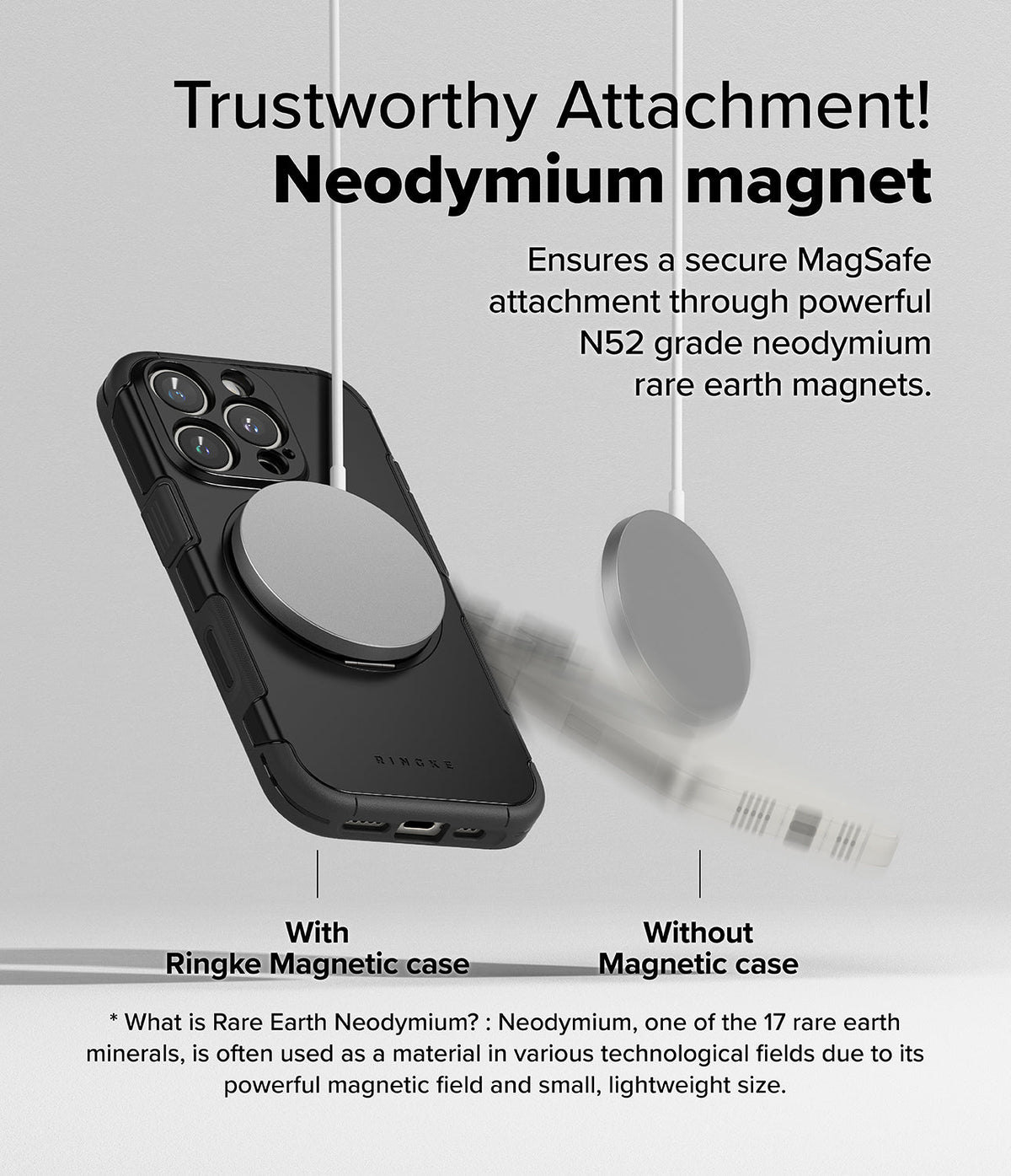 iPhone 16 Pro Case | Alles - Comparison of a magnetic charger attached to a Ringke case versus falling off a phone without one.