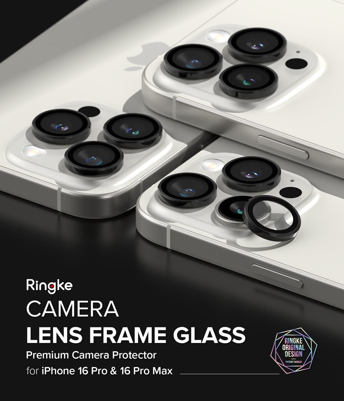 iPhone 16 Pro Max / 16 Pro | Camera Lens Frame Glass - Black protective rings being applied to iPhone camera lenses.