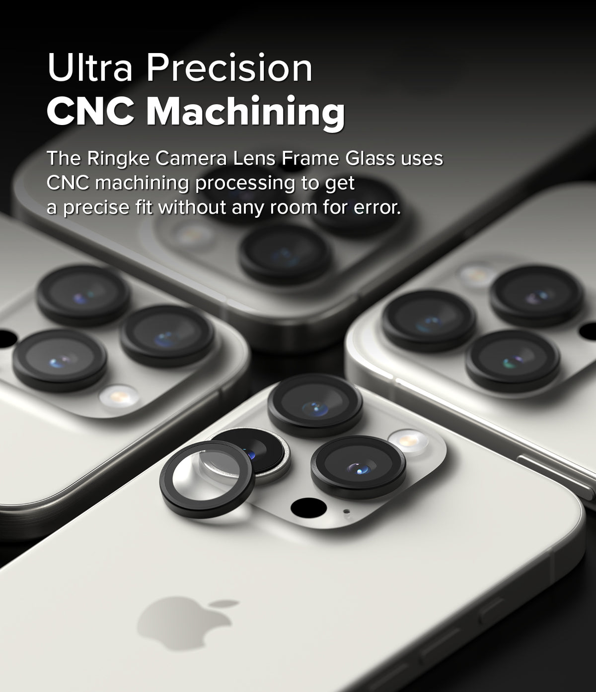 iPhone 16 Pro Max / 16 Pro | Camera Lens Frame Glass - Protective glass rings being applied to iPhone camera lenses.