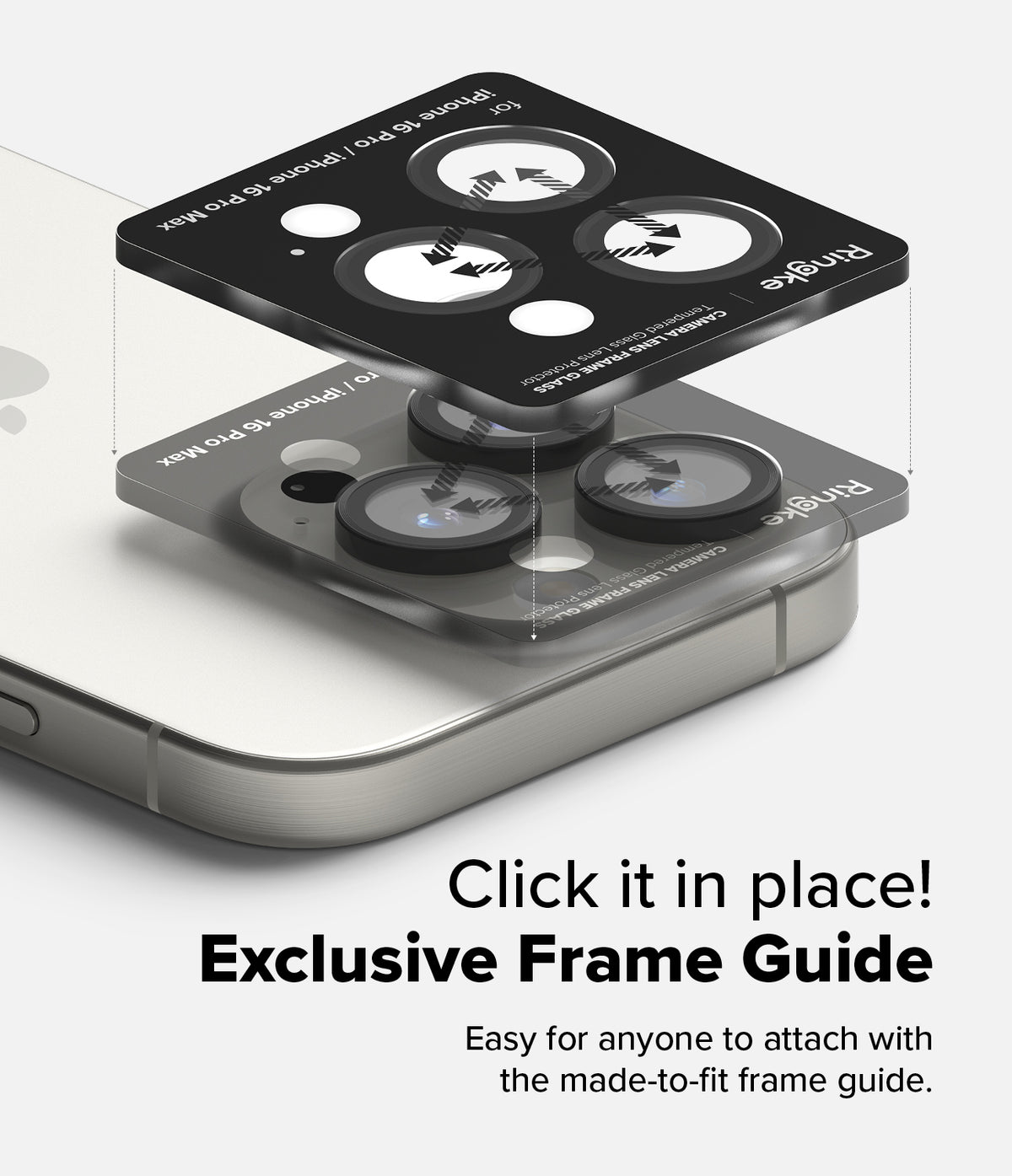 iPhone 16 Pro Max / 16 Pro | Camera Lens Frame Glass - Tempered glass lens protectors aligning with an iPhone camera.